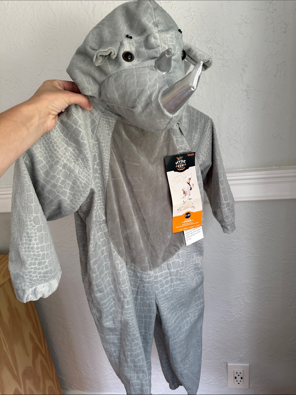 Hyde & Eek! Kids' Gray Rhino Costume - Soft Plush Hooded Jumpsuit
